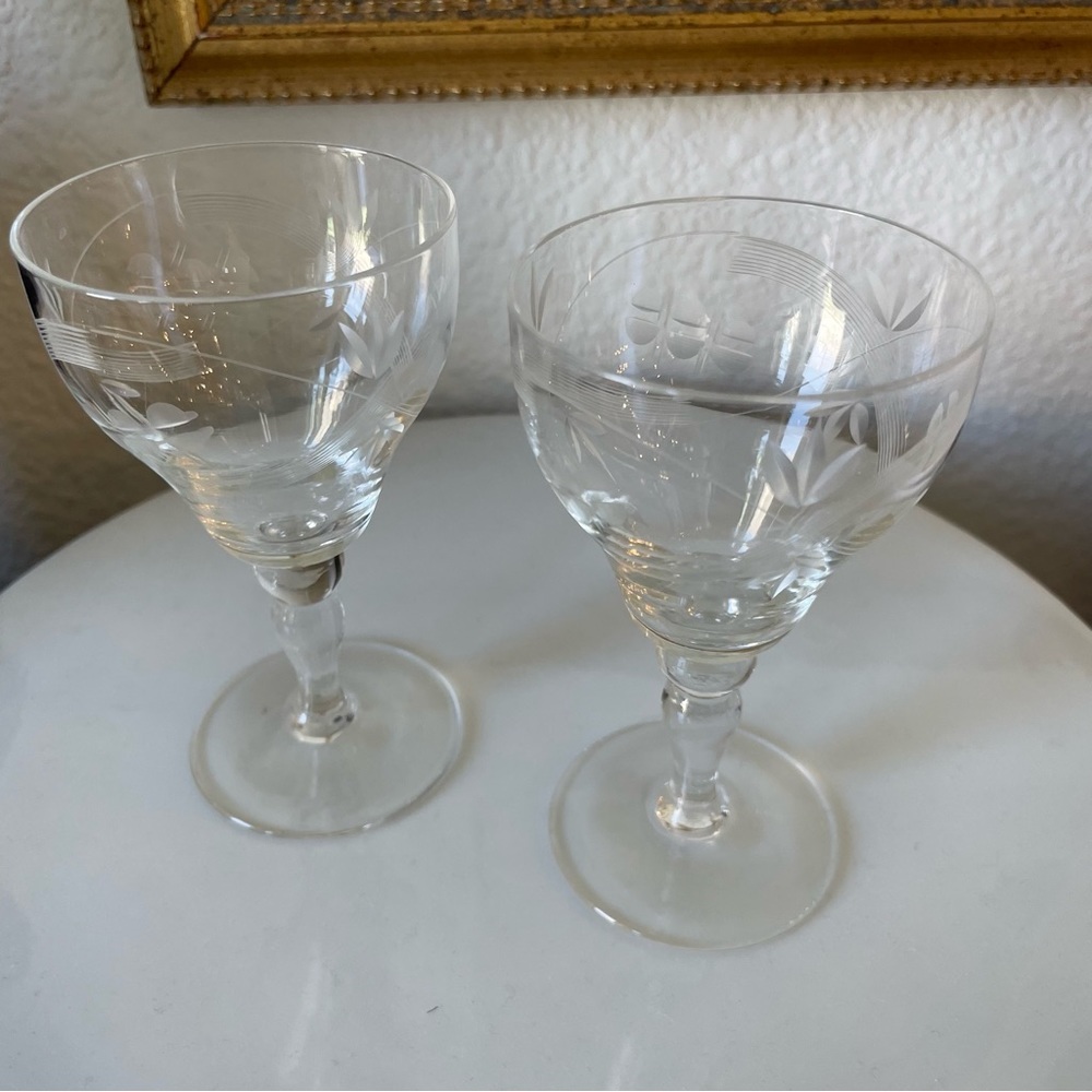 Vintage Etched cordial glassware